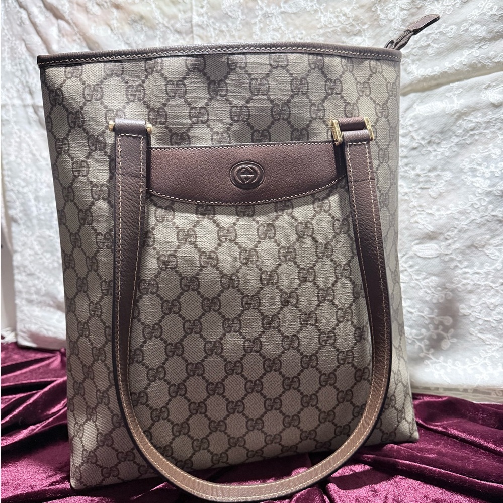 Gucci Brown and Tan Monogram Shoulder Bag